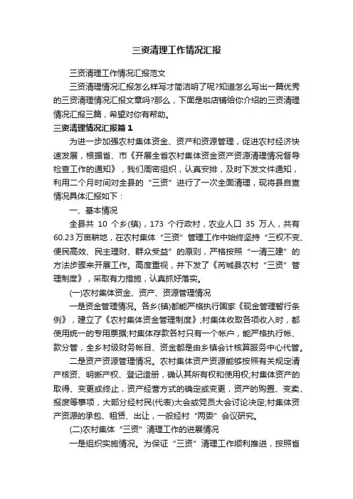 三资清理工作情况汇报