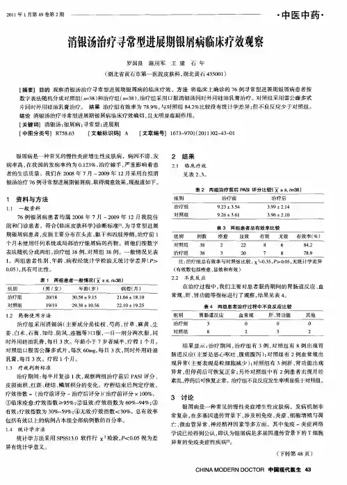 消银汤治疗寻常型进展期银屑病临床疗效观察