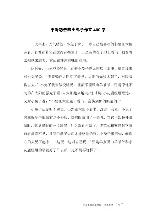 不听劝告的小兔子作文400字