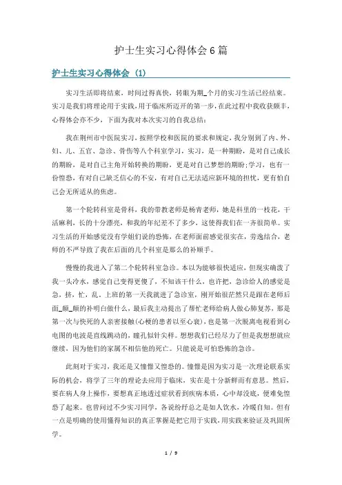 护士生实习心得体会6篇