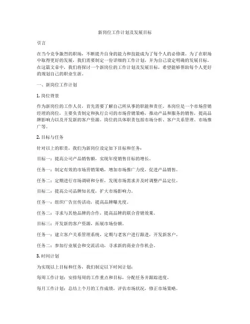新岗位工作计划及发展目标