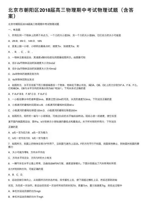 北京市朝阳区2018届高三物理期中考试物理试题（含答案）