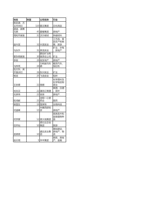 云南2005-2011年富豪榜排名