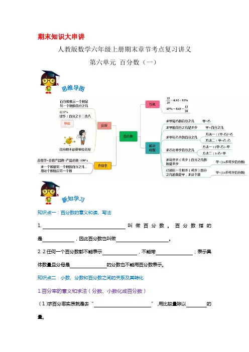 2023-2024年小学数学六年级上册期末考点复习 第六单元《百分数(一)》(人教版原卷)