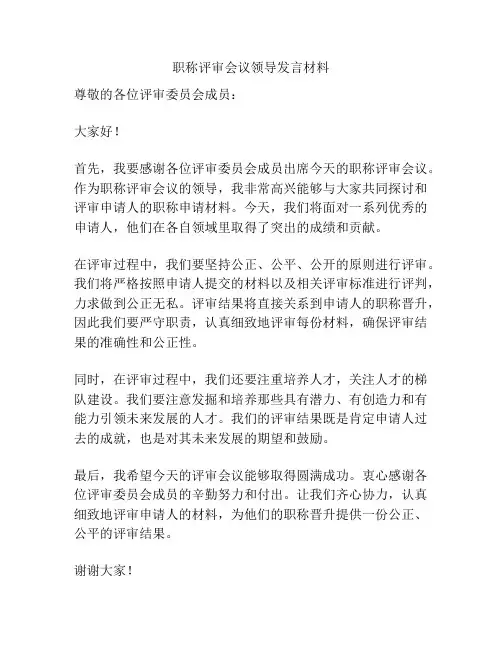 职称评审会议领导发言材料