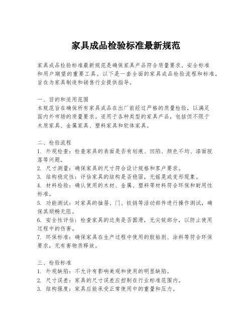 家具成品检验标准最新规范