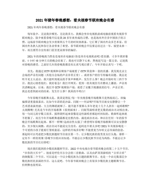 2021年猪年春晚感想：看央视春节联欢晚会有感