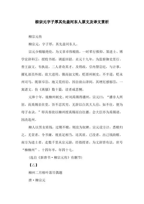 柳宗元字子厚其先盖河东人原文及译文赏析