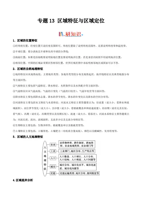 备战2023年高考地理考前必刷经典选择题 专题13 区域特征与区域定位(逐题详解版)