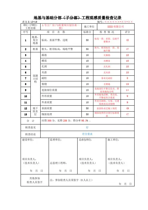 地基与基础工程分部(子分部)工程观感质量检查记录