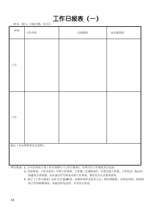 工作日报表模板