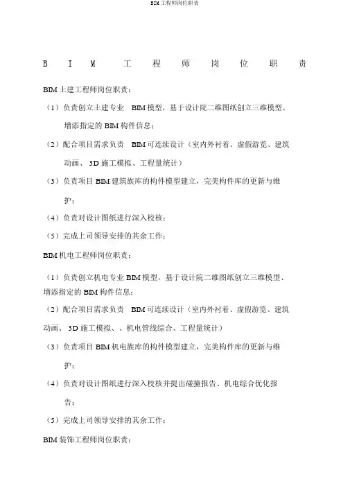BIM工程师岗位职责