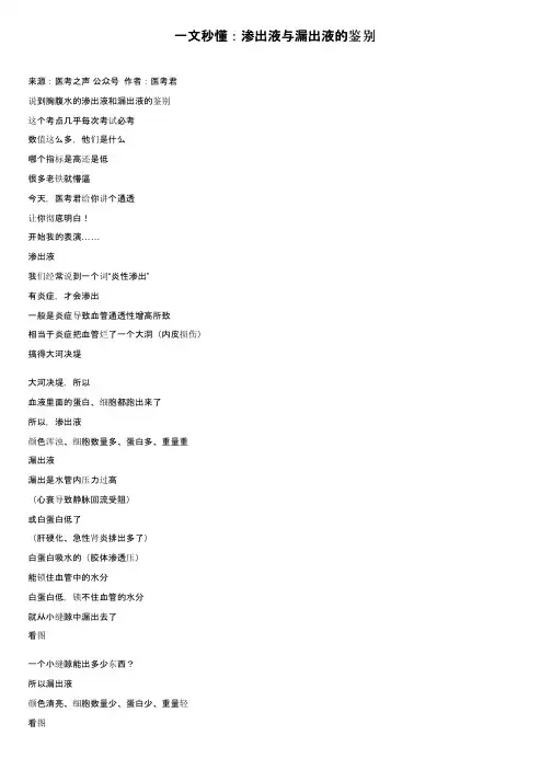 一文秒懂：渗出液与漏出液的鉴别