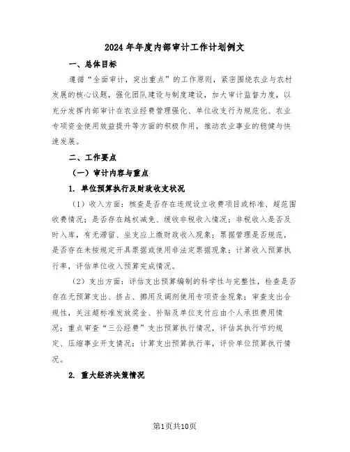 2024年年度内部审计工作计划例文（五篇）