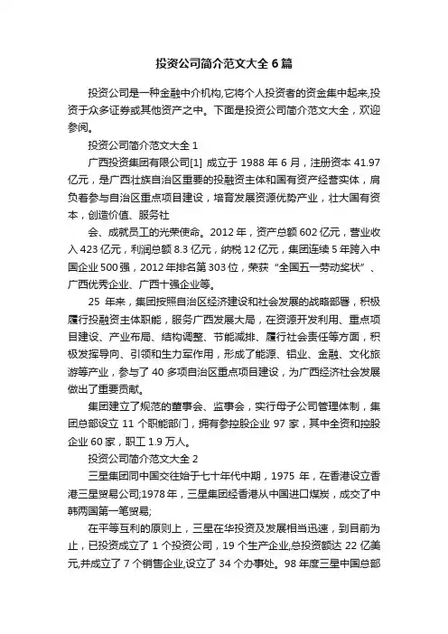 投资公司简介范文大全6篇