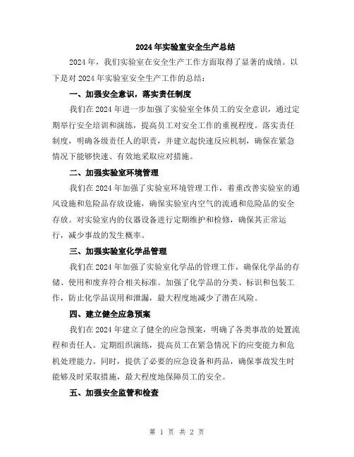 2024年实验室安全生产总结