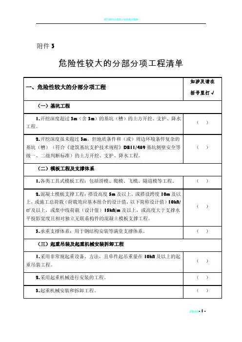 危险性较大的分部分项工程(清单汇总)