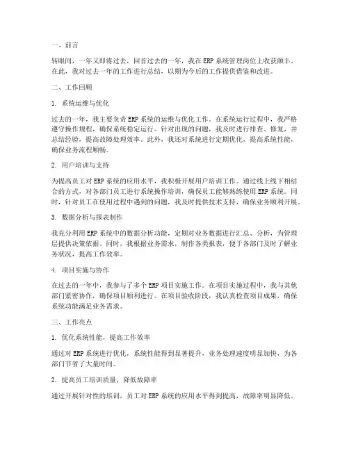 erp年终个人工作工作总结