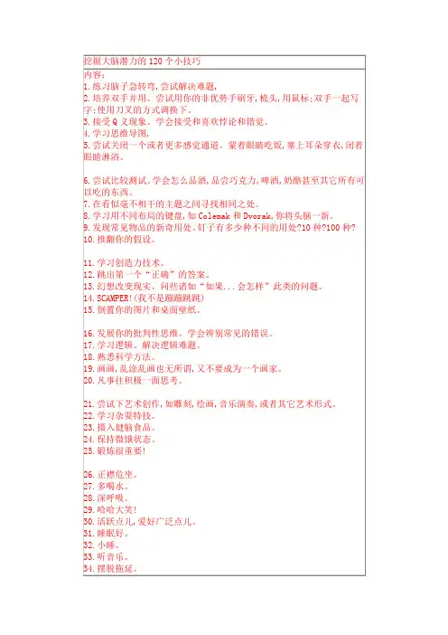 挖掘大脑潜力的120个小技巧