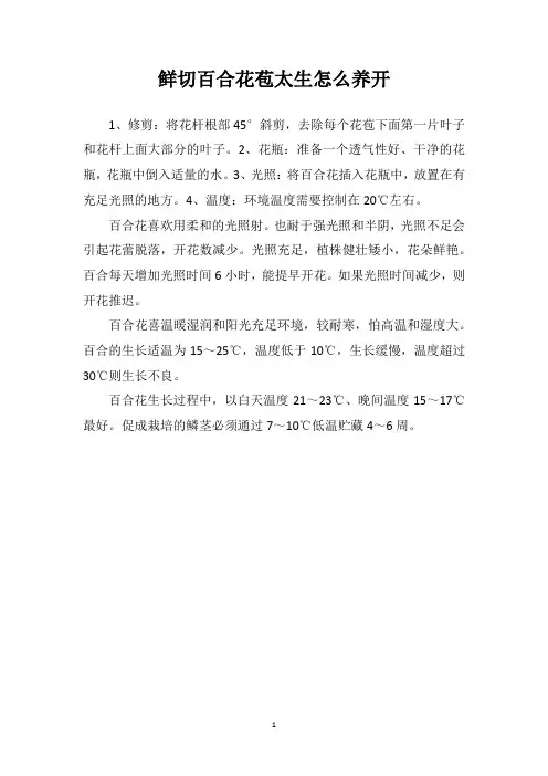 鲜切百合花苞太生怎么养开