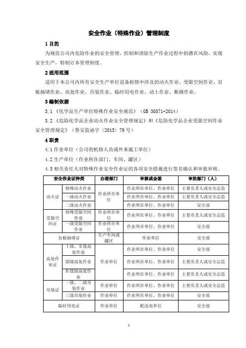 安全作业(特殊作业)管理制度(2020年)