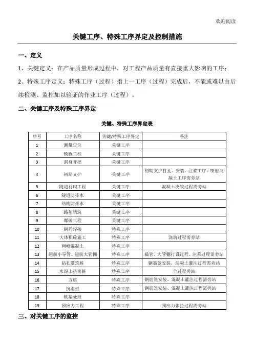 建筑工程中关键工序、特殊工序界定