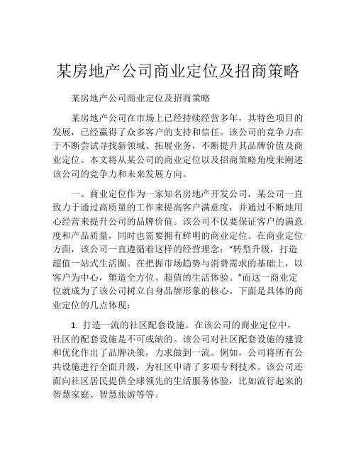 某房地产公司商业定位及招商策略