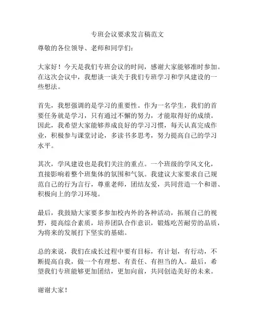 专班会议要求发言稿范文