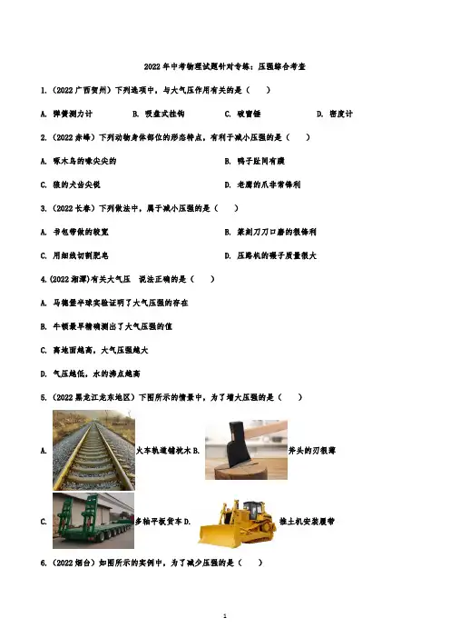 2022年中考物理试题针对专练：压强综合考查