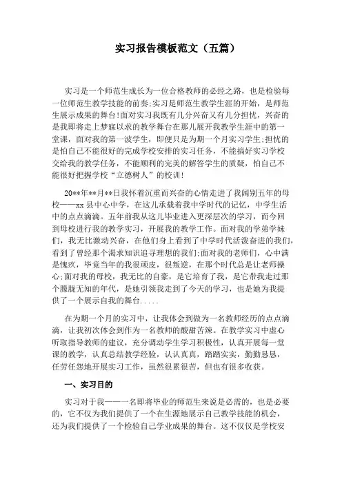 实习报告模板范文(五篇)