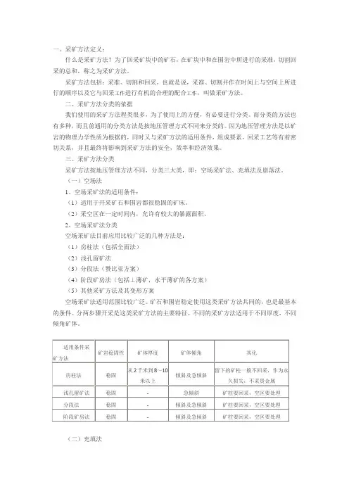 金属矿地下开采方法