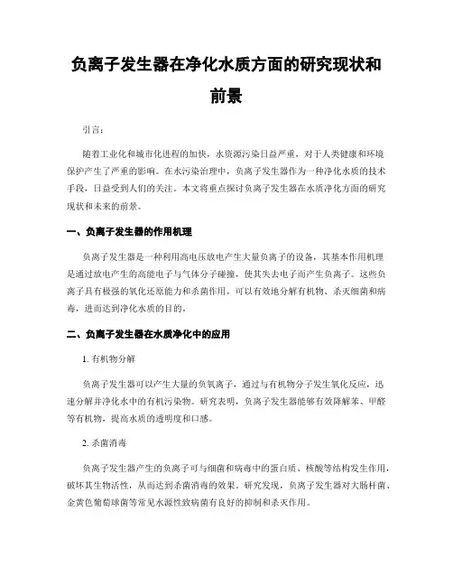 负离子发生器在净化水质方面的研究现状和前景