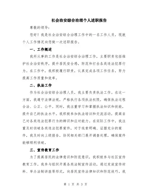 社会治安综合治理个人述职报告