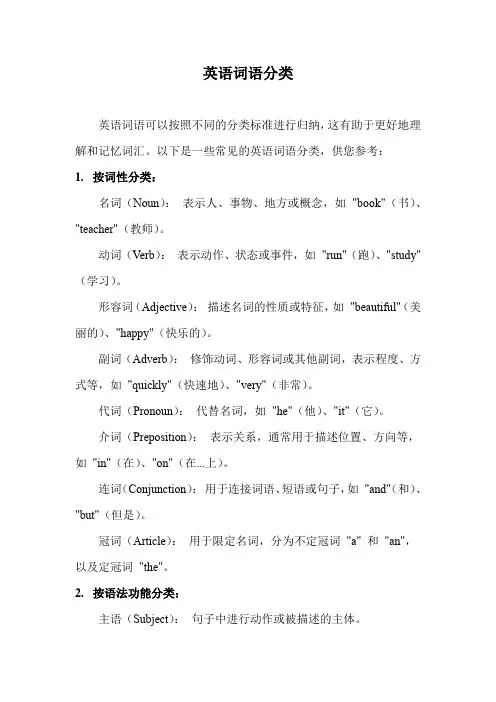 英语词语分类