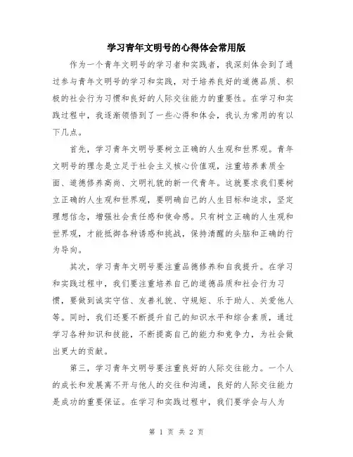 学习青年文明号的心得体会常用版