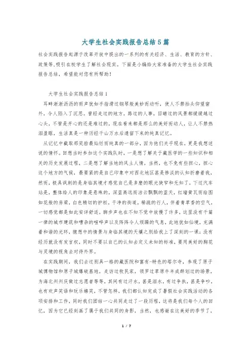 大学生社会实践报告总结5篇