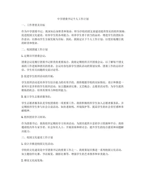 中学团委书记个人工作计划