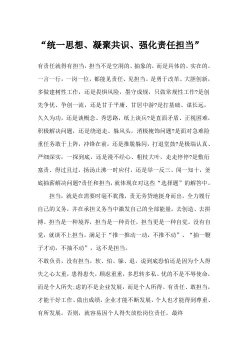 统一思想、凝聚共识、强化责任担当
