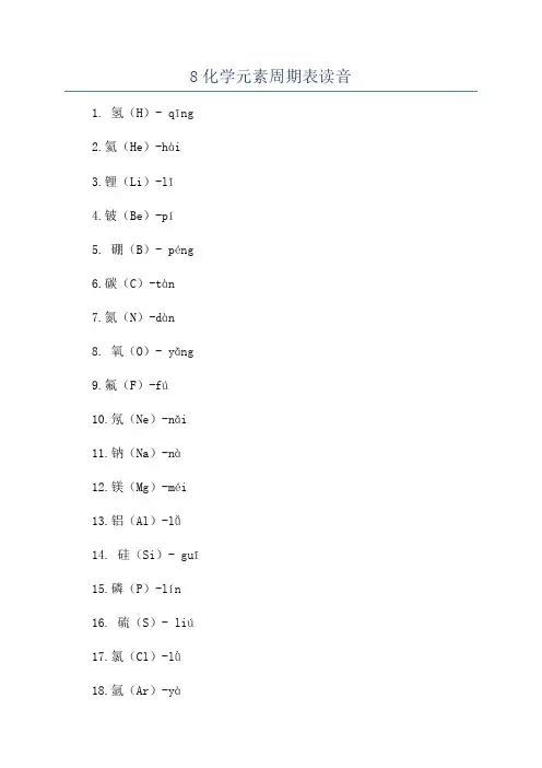8化学元素周期表读音
