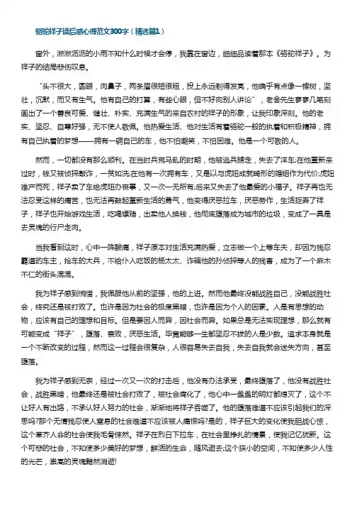 骆驼祥子读后感心得范文300字10篇