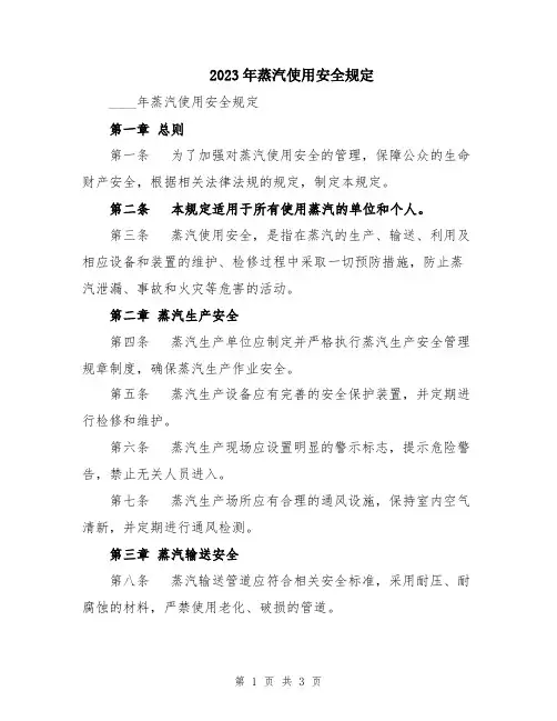 2023年蒸汽使用安全规定