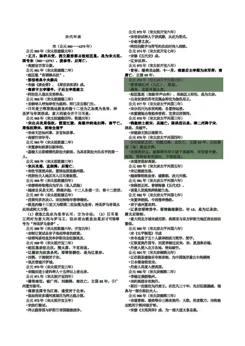 宋代年表(960-1279)