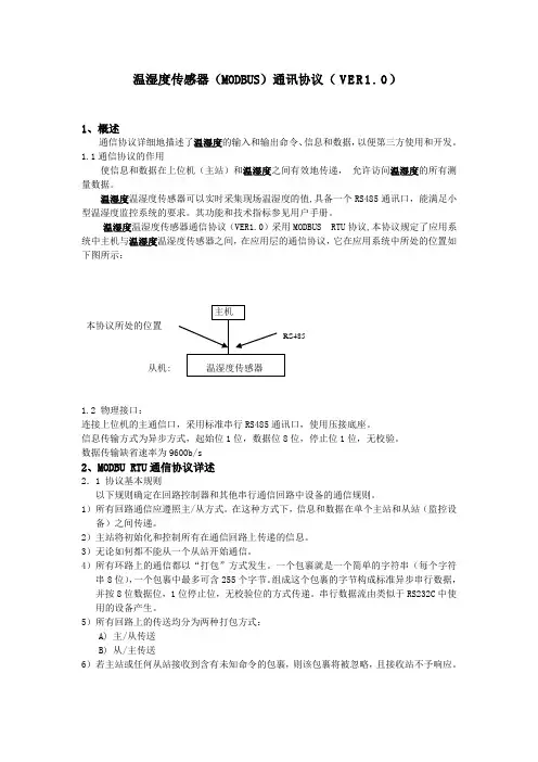 温湿度传感器(MODBUS)通讯协议(1.0)