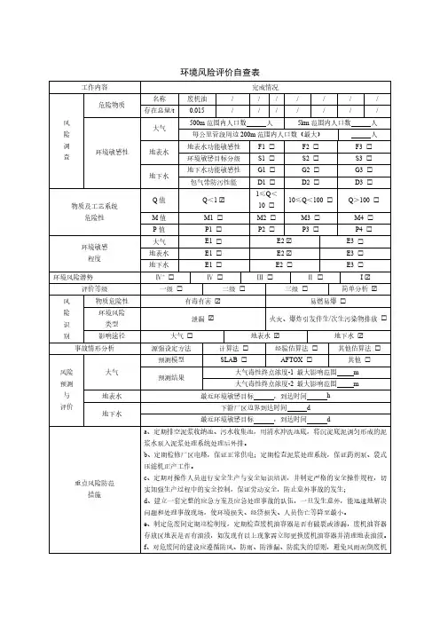 环境风险评价自查表