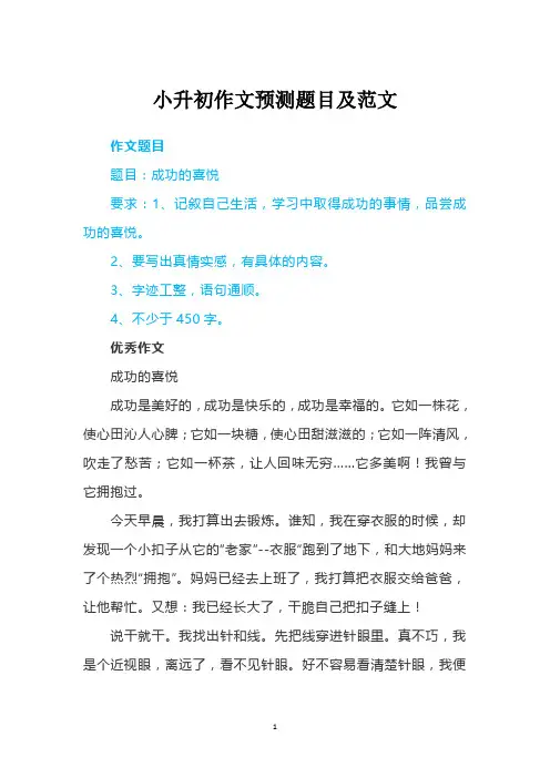 小升初作文预测题目及范文