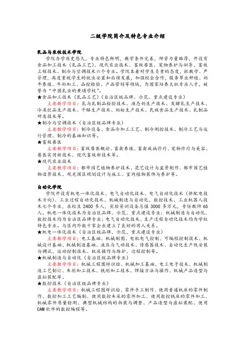 二级学院简介及特色专业介绍