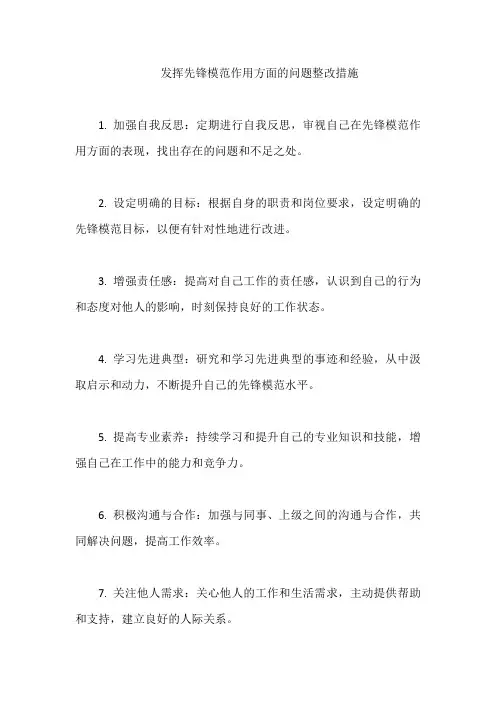 发挥先锋模范作用方面的问题整改措施