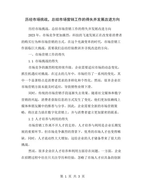 历经市场挑战,总结市场营销工作的得失并发展改进方向