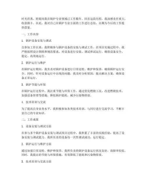 锅炉专业个人工作总结