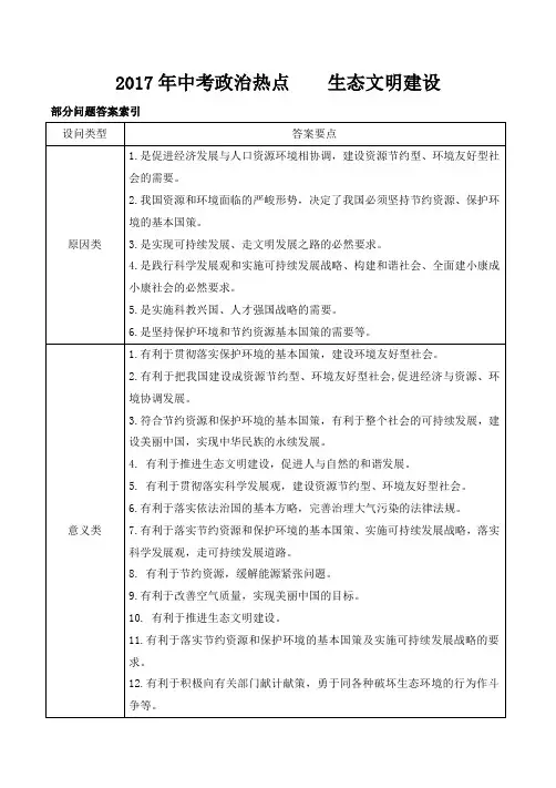 2017年中考专题之生态文明建设(建议、原因等)